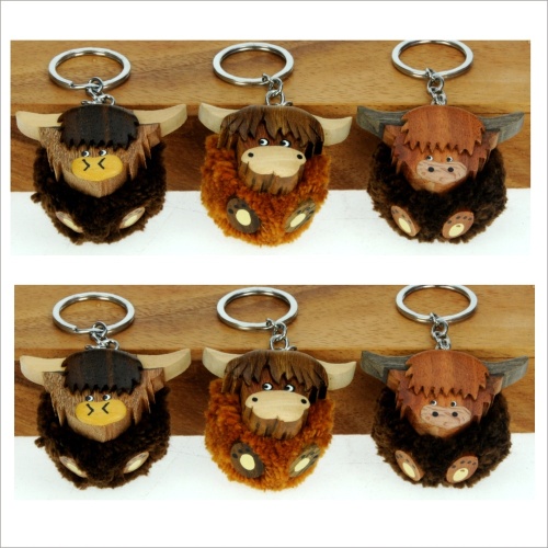 5001P-HC : Highland Cow Pom Pom Keyrings (Pack Size 72)